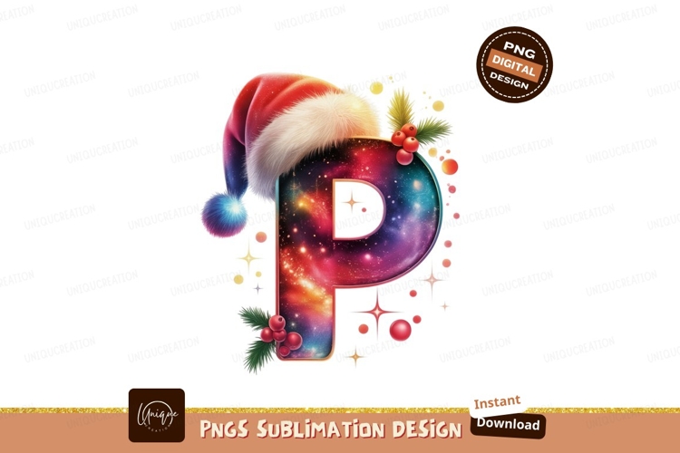 Festive Cosmic Letter P With Santa Hat galaxy nebula