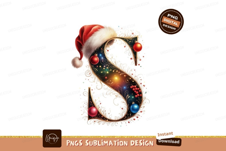 Ornate Christmas Letter S With Santa Hat image