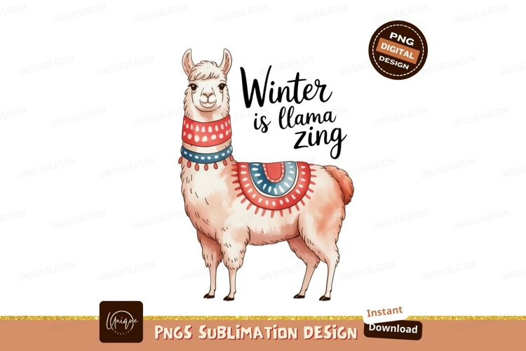 Festive llama wearing colorful blanket animal winter