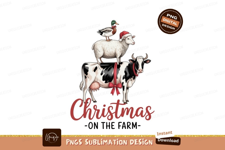 Farm animals wearing Christmas hats sheep duck