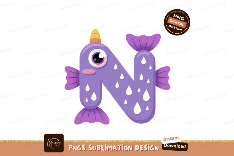 Purple narwhal letter N yellow