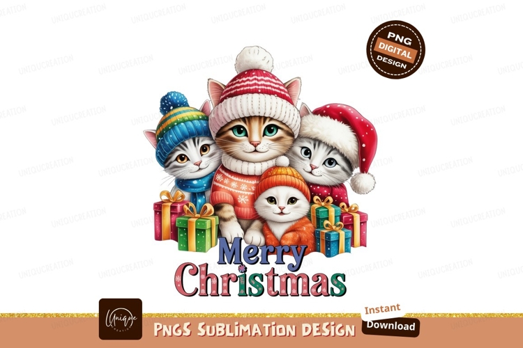 Festive felines wearing winter hats and sweaters cats