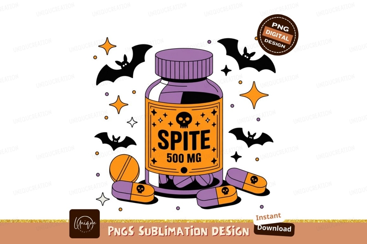 Spite pills bottle with skull and stars medicine capsules