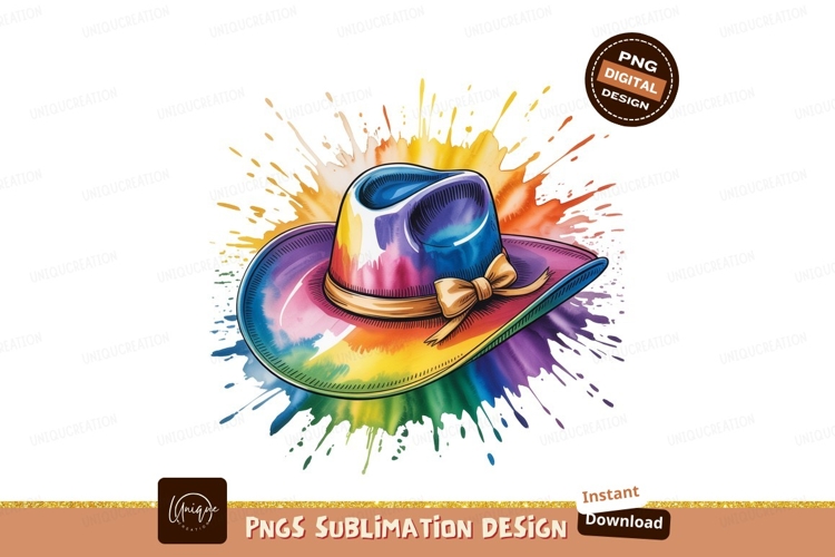 Rainbow cowboy hat splash paint