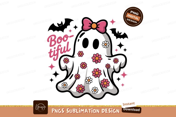 Cute ghost with flowers and bow halloween pink