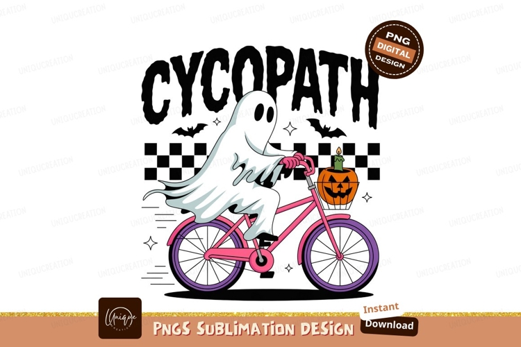 Ghost riding bicycle with pumpkin halloween candle