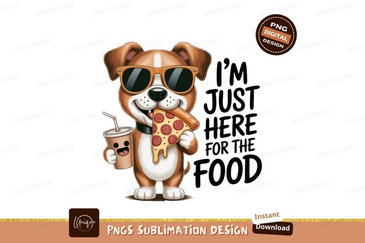 Happy dog eating pizza food drink