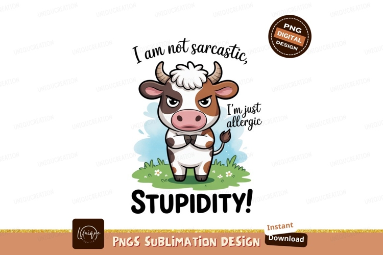 Grumpy cow with text cartoon animal