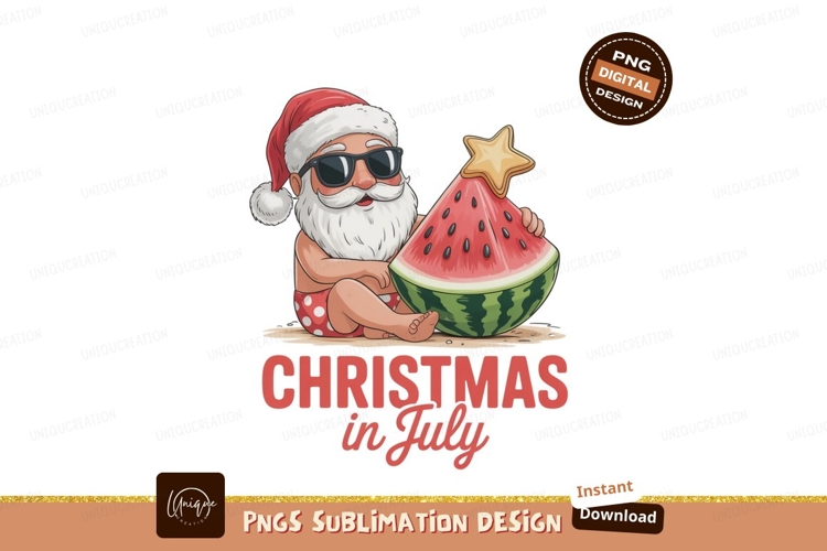 Santa enjoying watermelon on beach summer christmas