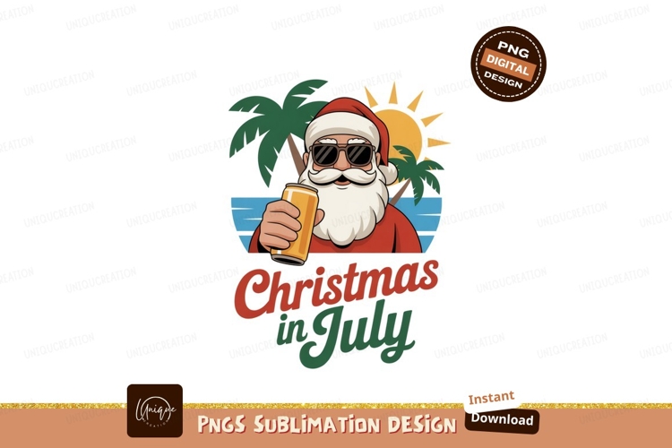 Santa enjoying summer with drink christmas july