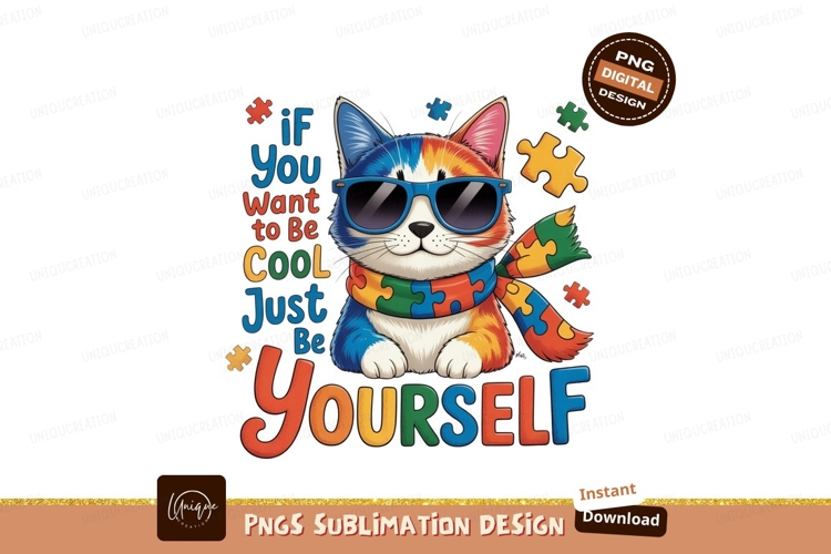 Colorful cat wearing sunglasses and scarf autism puzzle