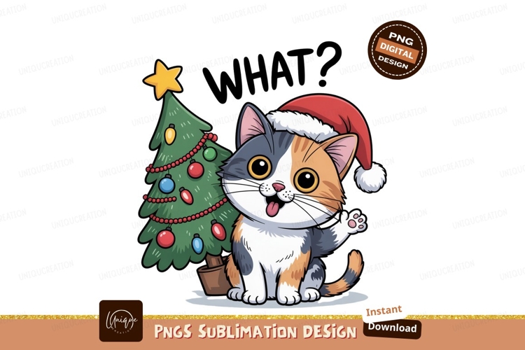 Festive cat with Christmas tree holiday