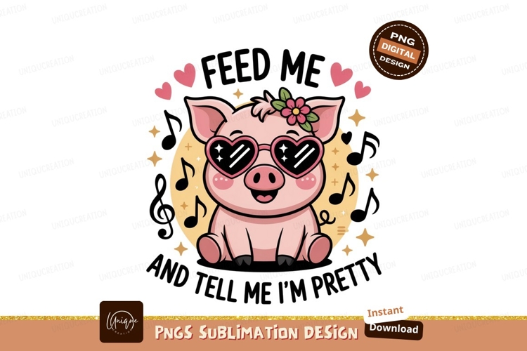 Cute pig wearing heart sunglasses and flower animal
