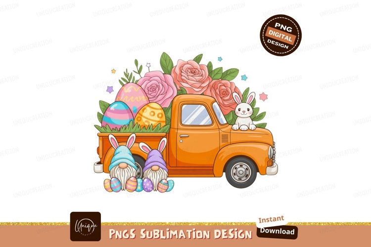 Orange Truck Easter Gnomes Flowers Bunny image