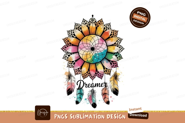 Colorful sunflower dreamcatcher with feathers image