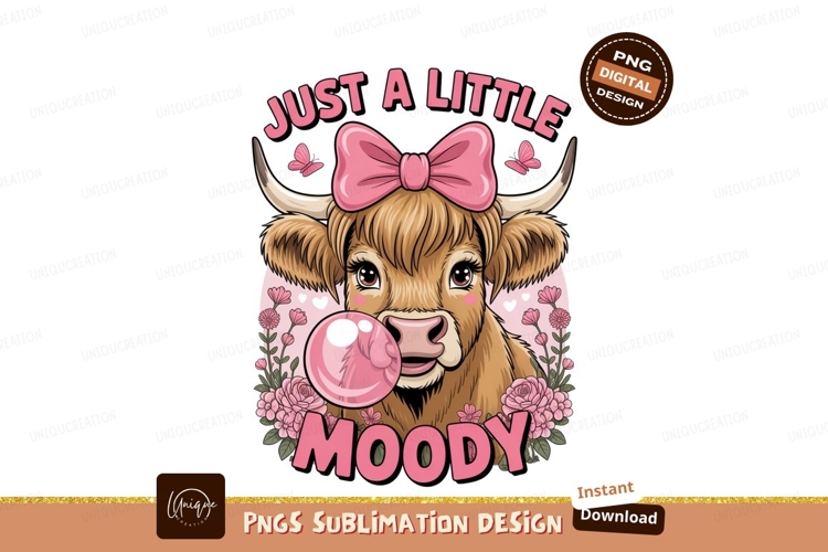 Highland cow blowing pink bubblegum bull calf