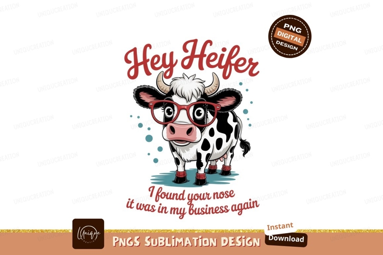 Spotted cow wearing glasses and text black white