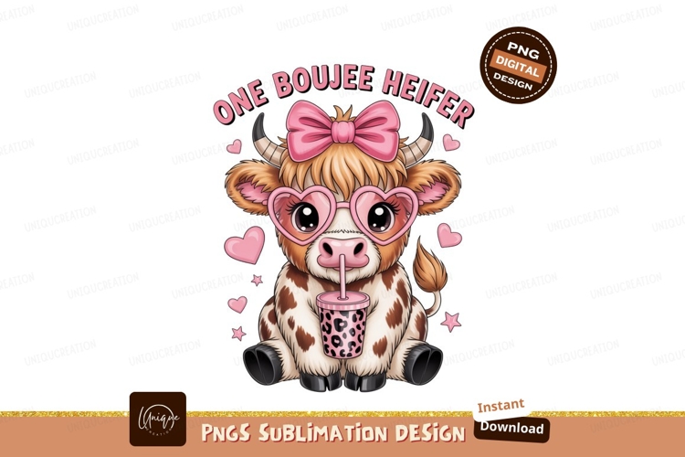 Cute cow wearing heart glasses drinking from cup animal
