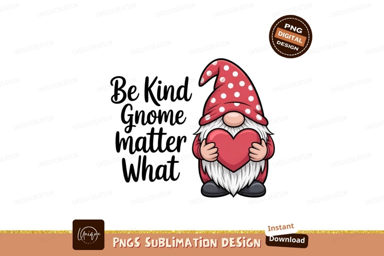 Gnome holding red heart with white polka dot hat image