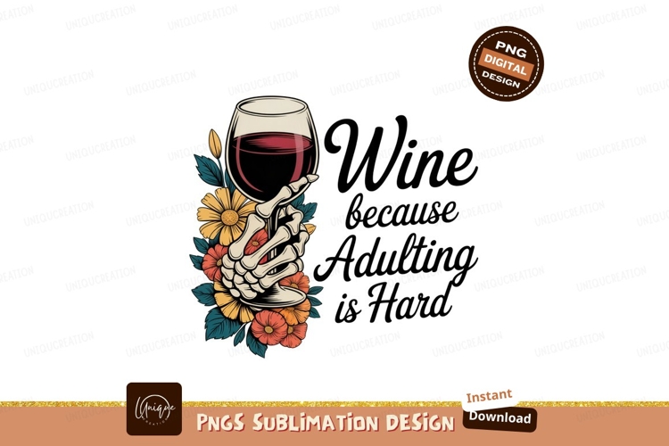 Skeleton hand holding wine glass with flowers image