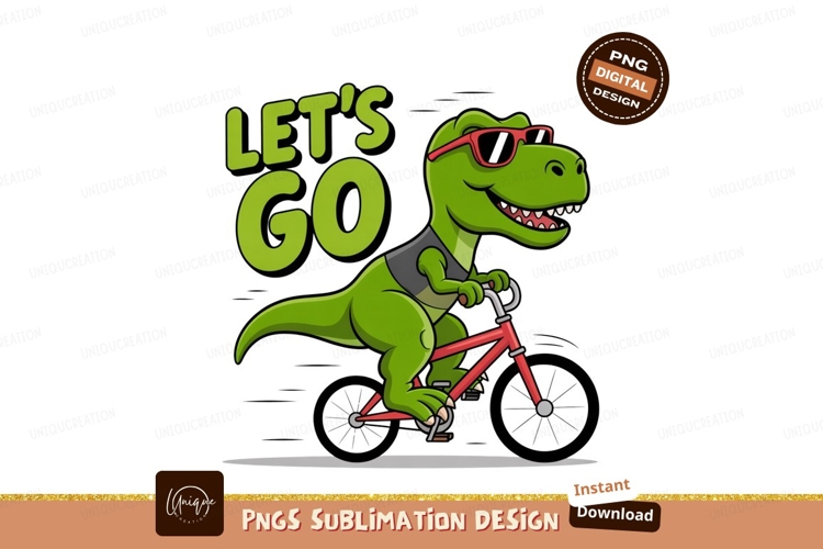 Dinosaur riding bicycle with sunglasses green