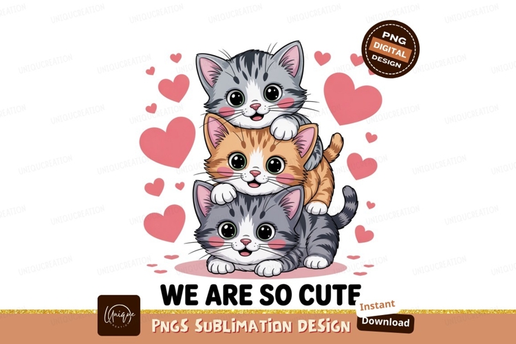 Stacked Kittens Hearts cute pink
