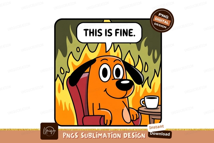 Dog in fire with coffee chair cartoon