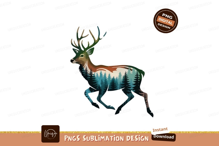 Deer Silhouette Forest Wildlife Illustration PNG