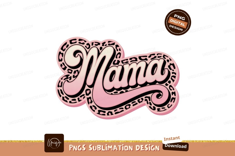 Mama leopard print text pink