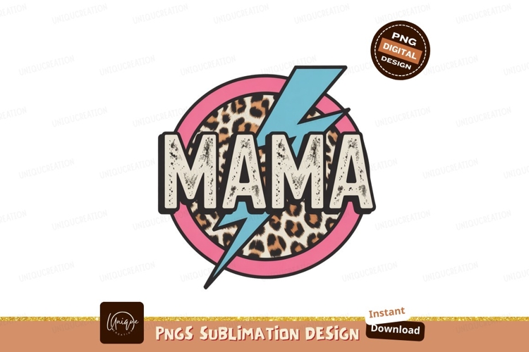 Mama lightning bolt leopard print circle image