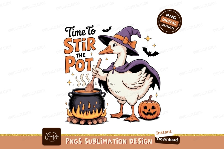 Goose stirring cauldron wearing witch hat image