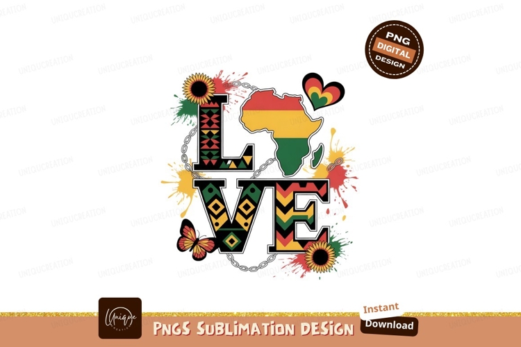 African love symbol with map and flowers heart butterfly