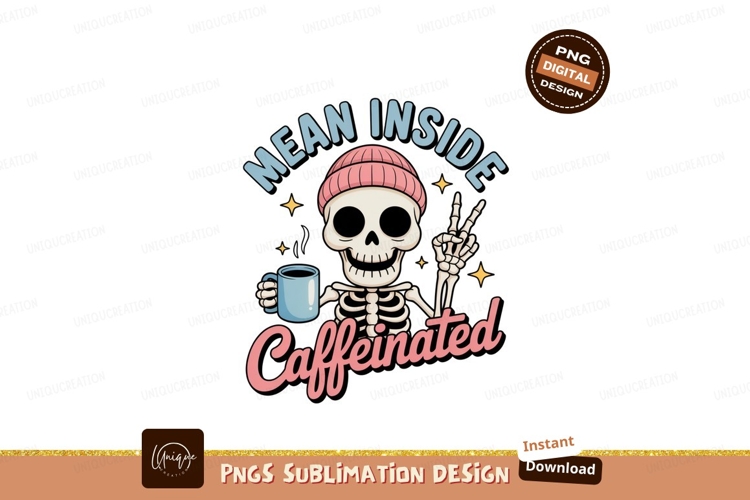 Skeleton holding coffee mug with peace sign image example image 1