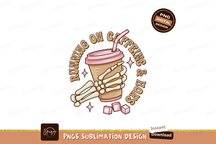 Skeleton hand holding coffee cup with sugar cubes image example image 1