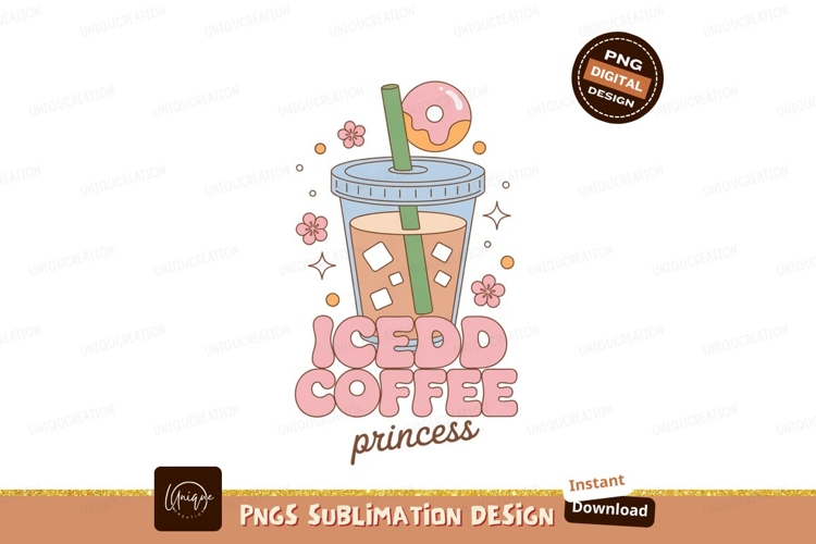 Iced coffee drink with donut and flowers pink