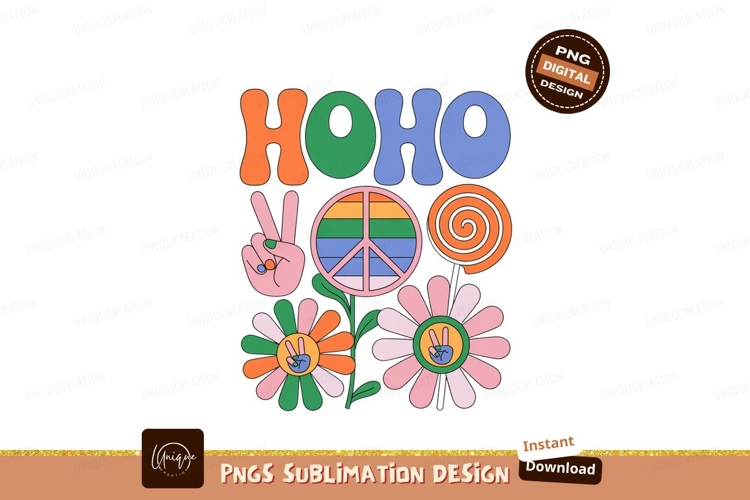 Groovy peace symbols and flowers retro psychedelic
