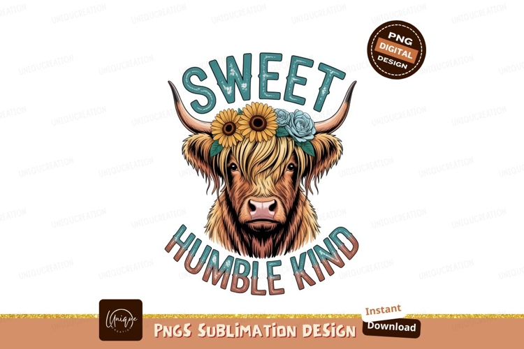 Highland cow floral wreath sunflowers