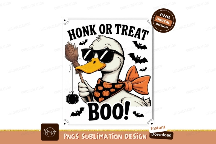 Cool duck with broom and pumpkin bandana Halloween