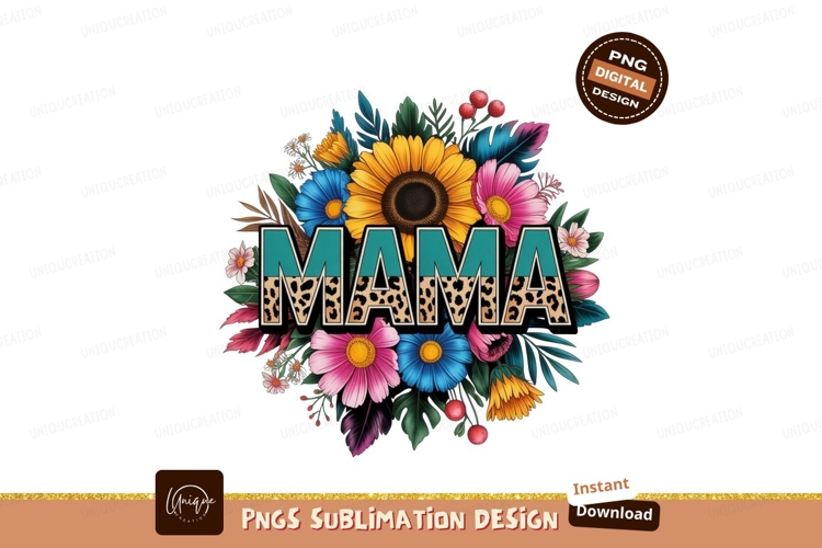 Mama floral leopard print sunflower