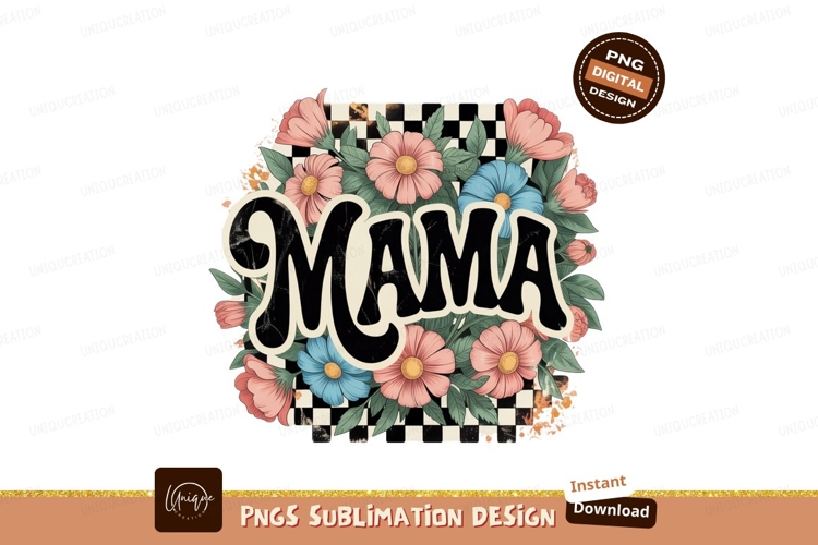Mama floral checkered design flowers pink
