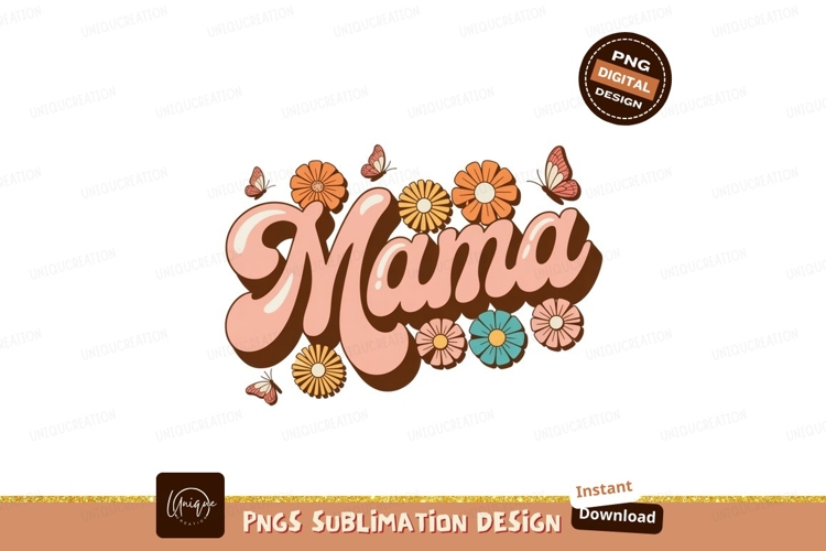 Mama retro floral butterfly design flowers