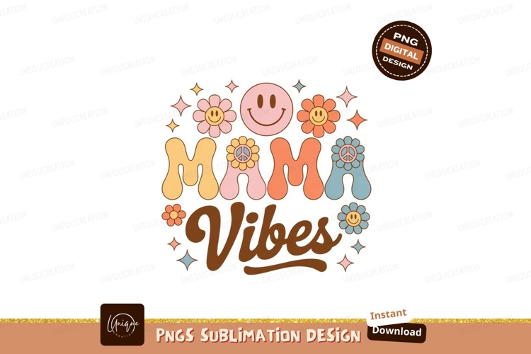 Mama Vibes Retro Flowers Smiley image