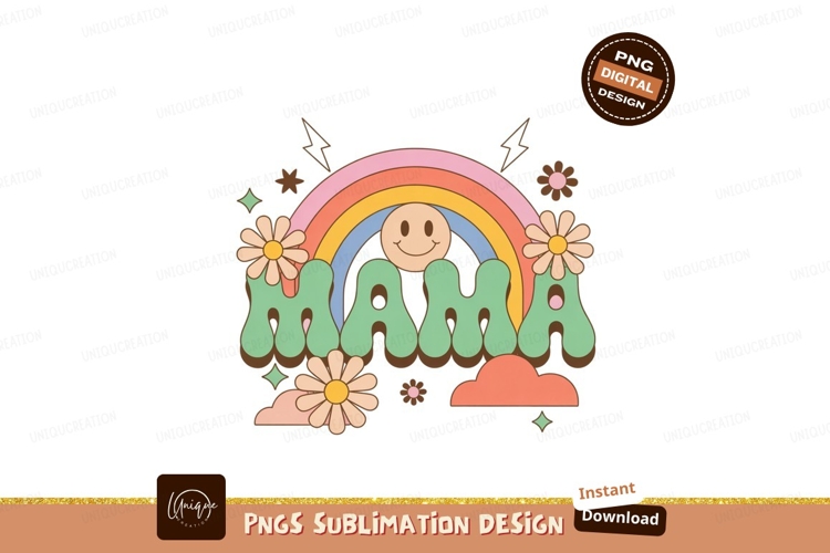 Retro Mama Rainbow Smiley Flower Design image example image 1
