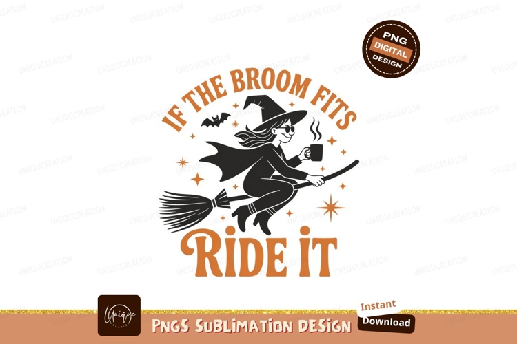 Witch flying broom holding coffee mug image