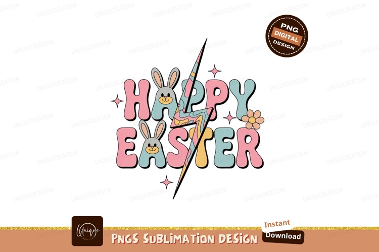 Happy Easter Retro Bunny Lightning Bolt Flower image