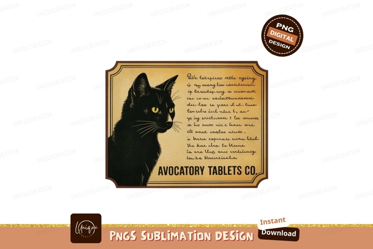 Black cat with yellow eyes on vintage label image