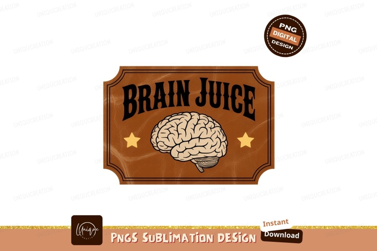 Brain juice illustration with human brain and stars