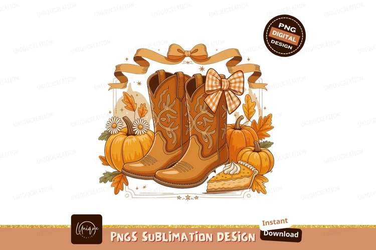 Autumn Cowboy Boots Pumpkin Pie Celebration image