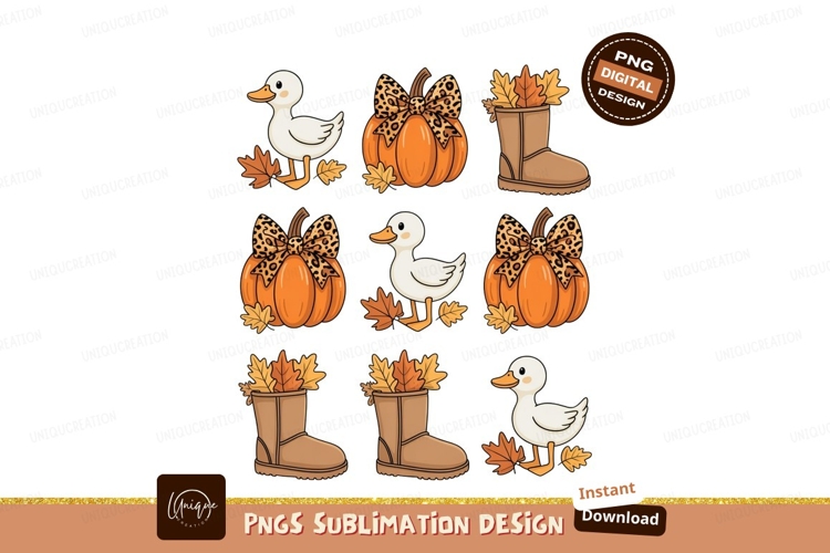 Autumnal ducks pumpkins boots leopard