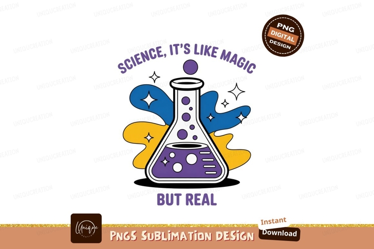 Flask with purple liquid and bubbles science